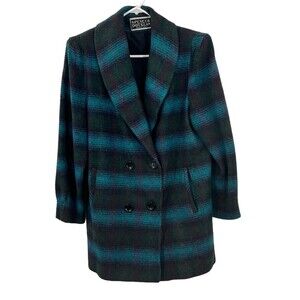 VTG Womens Spencer Douglas Peacoat 10 Wool Blend Plaid USA Academia Preppy